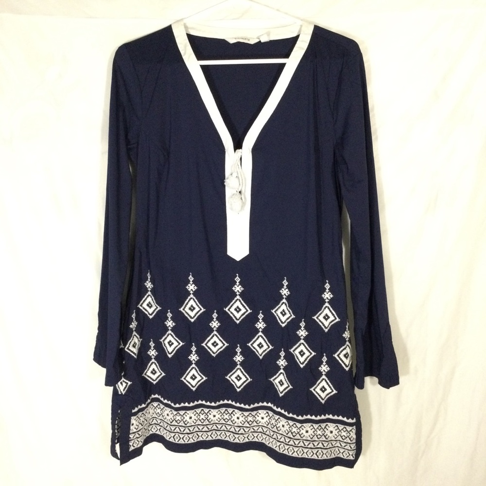 Athleta Desert Diamond Kimssa Tunic Top Swim Beach Coverup Blue White